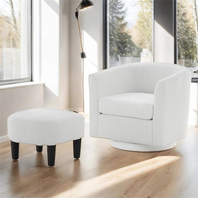 Swivel 360 Recliner Corduroy Accent Chair Single Sofa with Ottoman