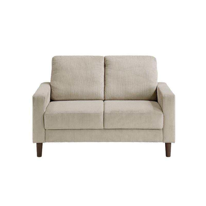 Cey Loveseat, Taupe Corduroy Upholstery, Modern Style Brown Legs, 55 Inch