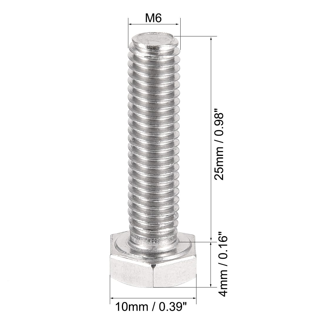 uxcell M6 Thread 25mm 304 Stainless Steel Hex Left Hand Screw Bolts Fastener 4pcs uxcell M6 Thread 25mm 304 Stainless Steel Hex Left Hand Screw Bolts Fastener 4pcs