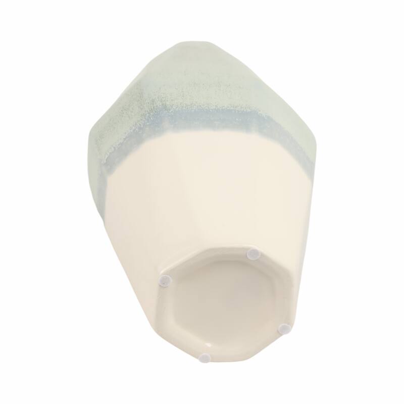 Earthenware Vase Faceted Design Ombre Finish Modern Geometric Style