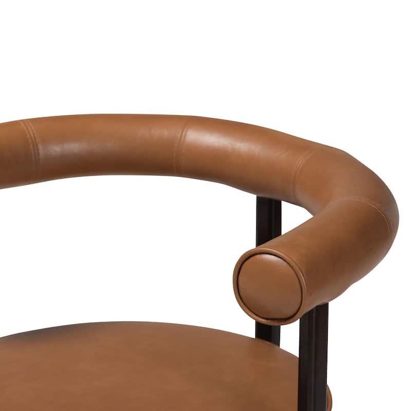 Delacruz Swivel Dining Chair - Round Open Back Accent Chair with Faux Leather Upholstery, Modern Contemporary Seating