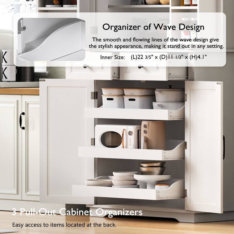 71" Tall Kitchen Pantry Storage Cabinet with Pull Out Cabinet Organizers for Kitchen