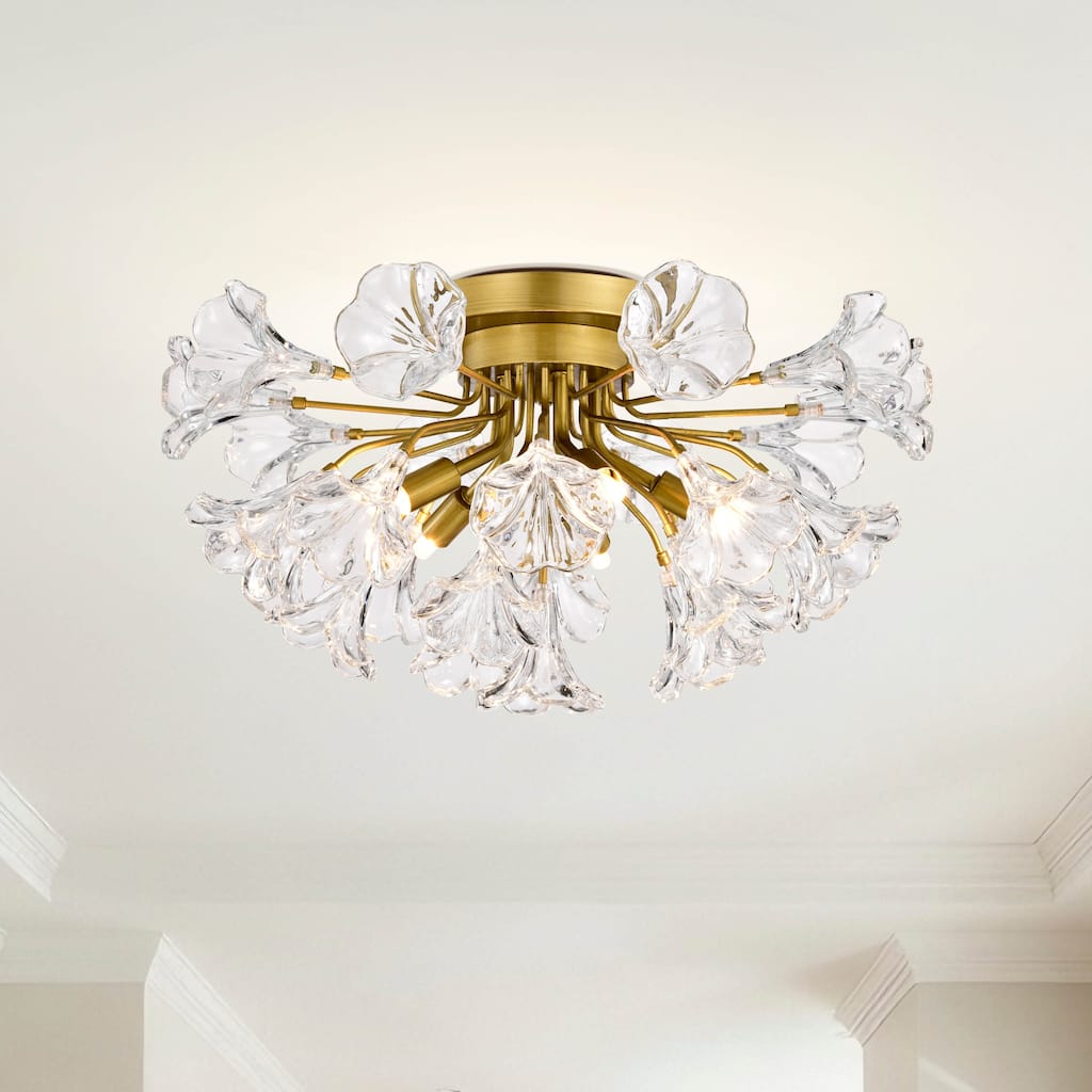 Jojospring Rosa 5-Light 18.5 inches Clear Glass Floral Flush Mount - 18.5 inches in diameter x 10 inches H