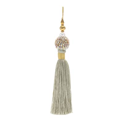 Set of 6 Luxurious Tassel Christmas Ornaments Seafoam Green & Gold with Jeweled Accents - 7.75” x 1.25” x 1.25”