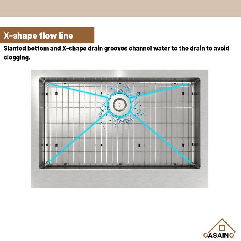 33 in. Farmhouse/Apron-Front Single Bowl 18 Gauge Brushed Stainless Steel Kitchen Sink with Bottom Grid and Strainer