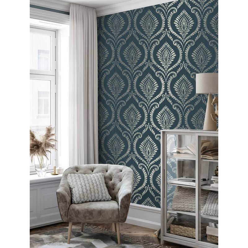 Fine Decor Estelle Navy Damask Wallpaper