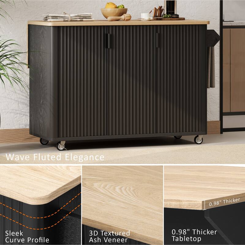 Rolling Kitchen Island with Internal Storage Rack, Drop Leaf Breakfast Bar, Storage Island Cart on Wheels with Drawers