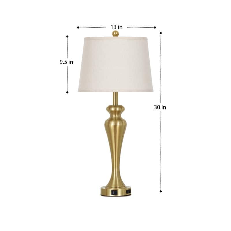 30'' Gold Elegant Table Lamp with USB-C Charging, Golden Base, Touch Dimmer(Set of 2) - 13'' x 13'' x 30''