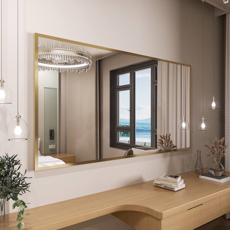 QuivaraView Wall Mounted Aluminum Frame Bathroom Vanity Mirror - 55" x 30" - Brushed Gold