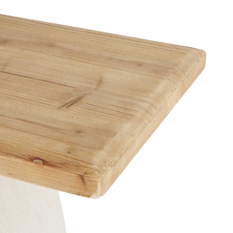 White Wooden O Shaped Living Room Console Table with Light Brown Tabletop