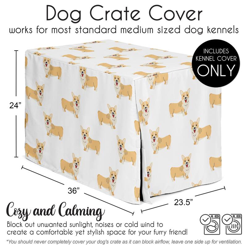 Sweet Jojo Designs Corgi Boy, Girl, Unisex/Gender Neutral Dog Crate Kennel Cover 36in. - Puppy Modern Dog Whimsical Welsh Corgis