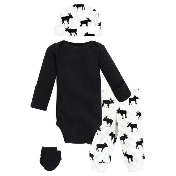 slide 1 of 1, Hudson Baby Boys Thermal Preemie Layette Set 4pc Long Sleeve Outfit, Moose, Preemie - Moose Long Sleeve Preemie - Moose Long Sleeve