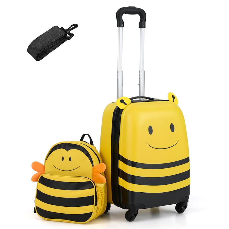 Costway 2-Piece Kid’s Luggage Set with Cute Bee Backpack & 18” Rolling - See Details - Animal - Yellow - See Details