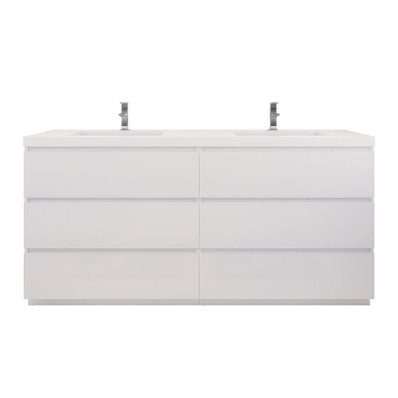Aron 72'' Freestanding Vanity with Double Reinforced Acrylic Sink - 72'' Width - High Glossy White