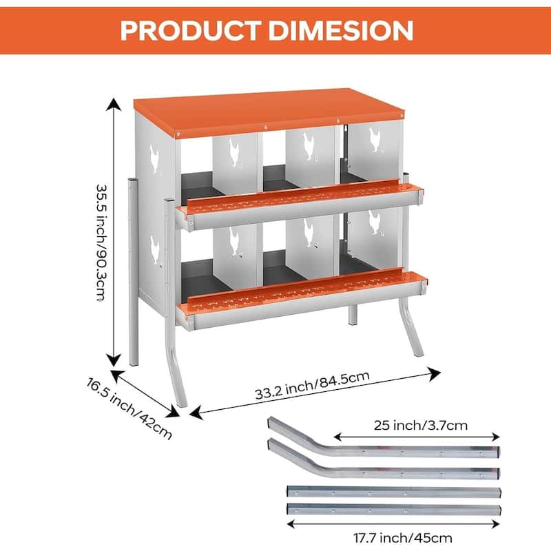 6 Compartment Nesting Box, Chicken Laying Box, with Bracket Legs, Easy to Clean and Install
