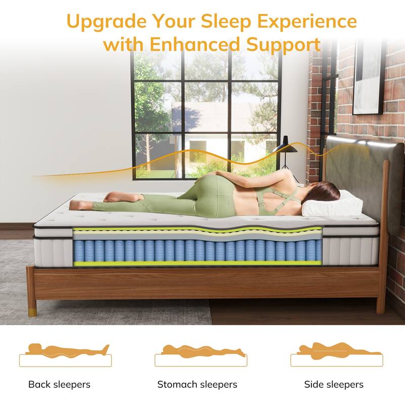 12 inch Foam and Spring Hybrid Mattress, Medium Firm Feel Durable Support Mattress Bed in a Box