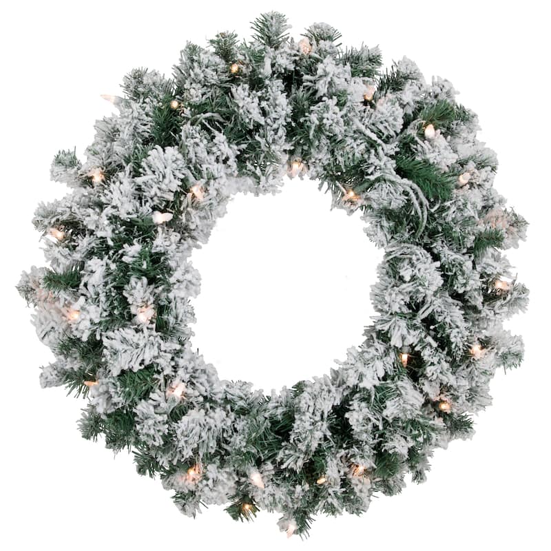Pre-Lit Flocked Snow White Artificial Christmas Wreath - 24"
