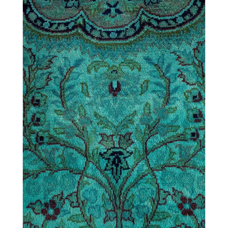 Overton Hand Knotted Wool Vintage Inspired Modern Contemporary Overdyed Blue Round Area Rug - 5' 8" x 5' 9"