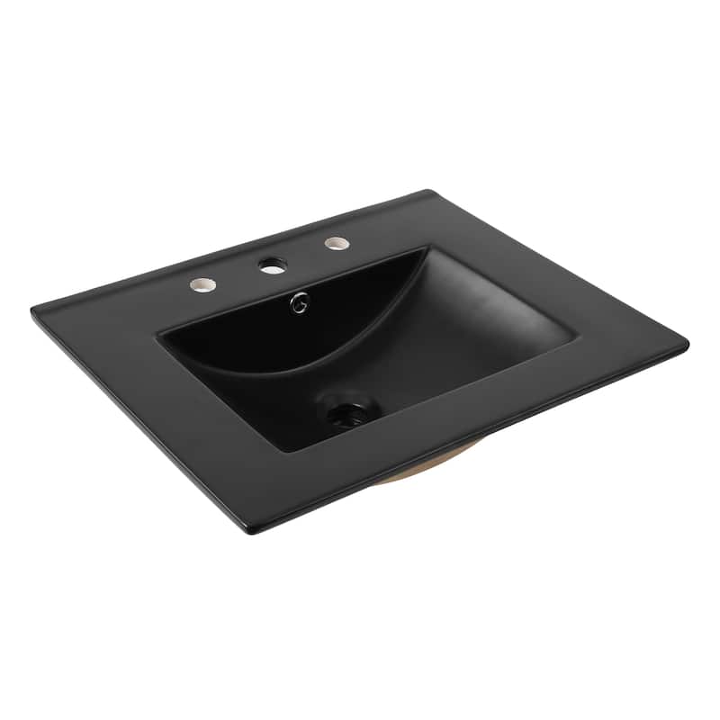 Aubert 3-Hole Classic Contemporary Rectangular Ceramic Single Sink Basin Vanity Top, by JONATHAN Y - 24 in. - Black