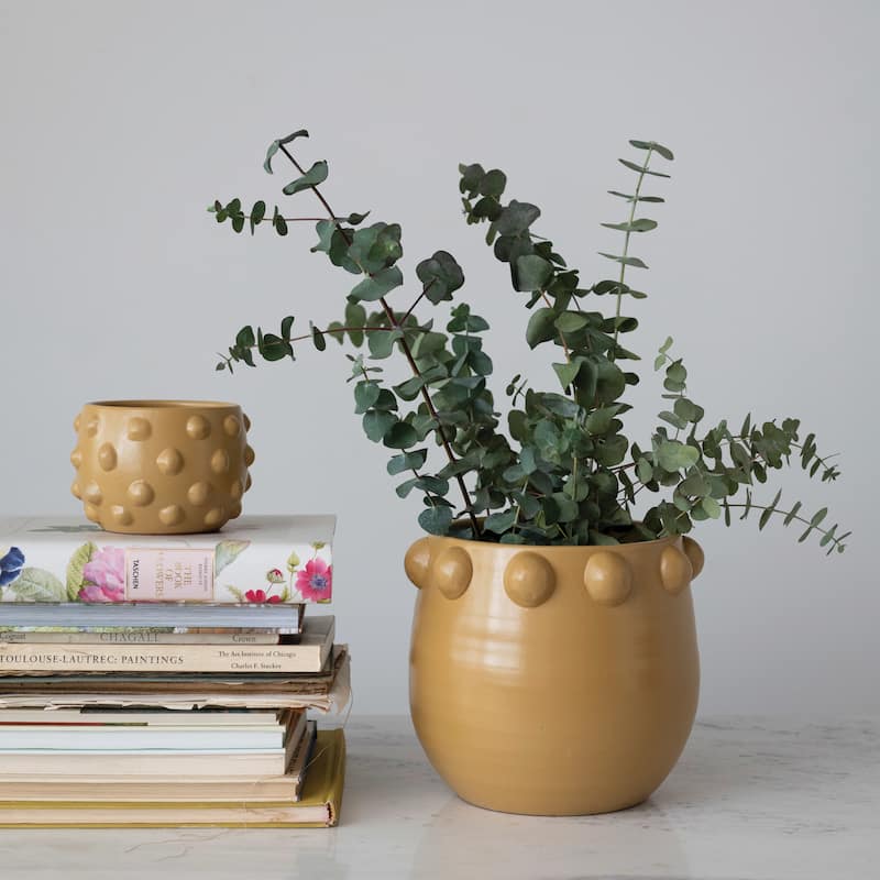 Terracotta Planter with Raised Dots - 10.5"L x 10.5"W x 9.0"H
