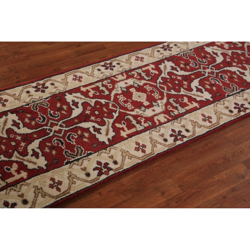 Red Oushak Indian Runner Rug Handmade Wool Carpet - 2'6"x 7'10"