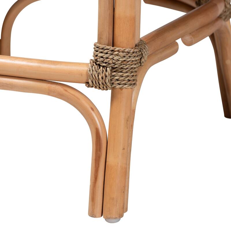 Kyle Bohemian Natural Brown Woven Rattan Counter Stool with Cushion