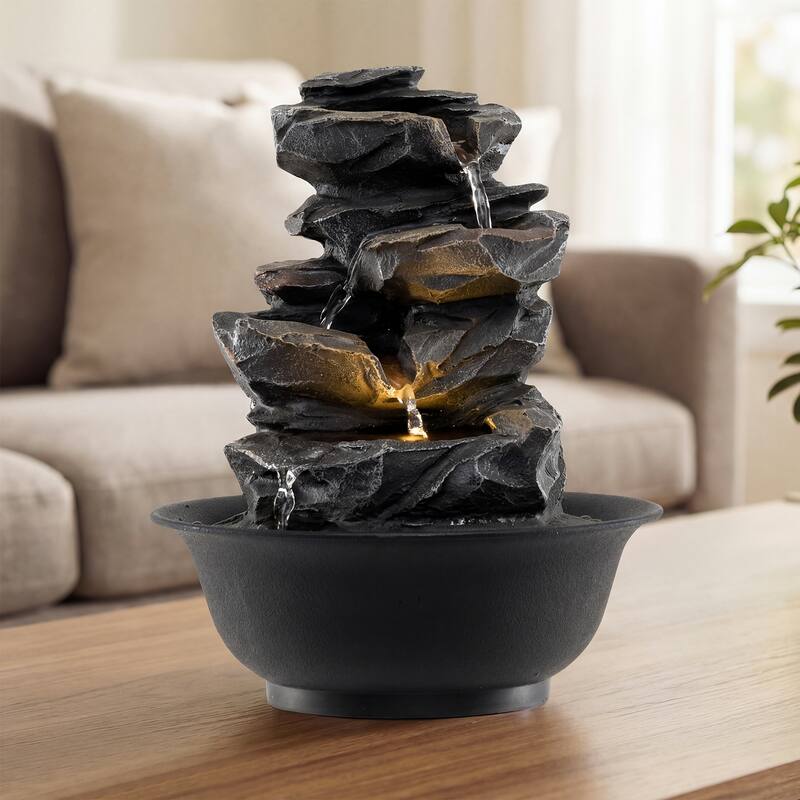 Gymax Tabletop Water Fountain w/LED Light Pump & Adjustable Flow for