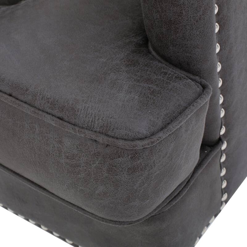 Modern 28" Upholstered Button Tufted Club Chair with Nailheads and Birch Wood Legs