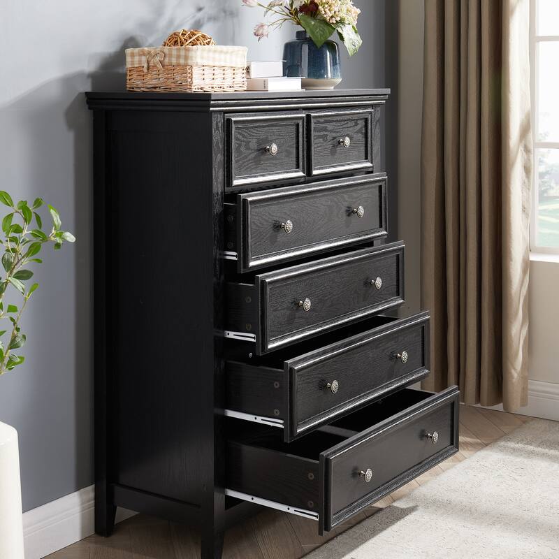 Sleek Black 6-Drawer Dresser, Farmhouse Closet Organizer for Home