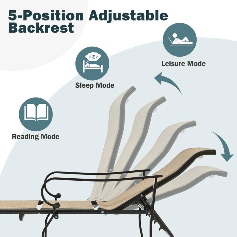 Outdoor 5 Adjustable Chaise Lounge Set with Side Table and Pool Lounge Chairs