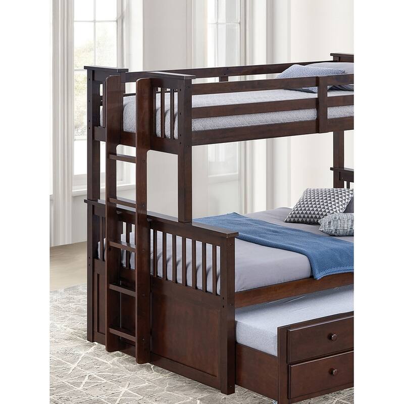Twin Over Full Bunk Bed with Ladder & Underbed Drawers, Dark Walnut