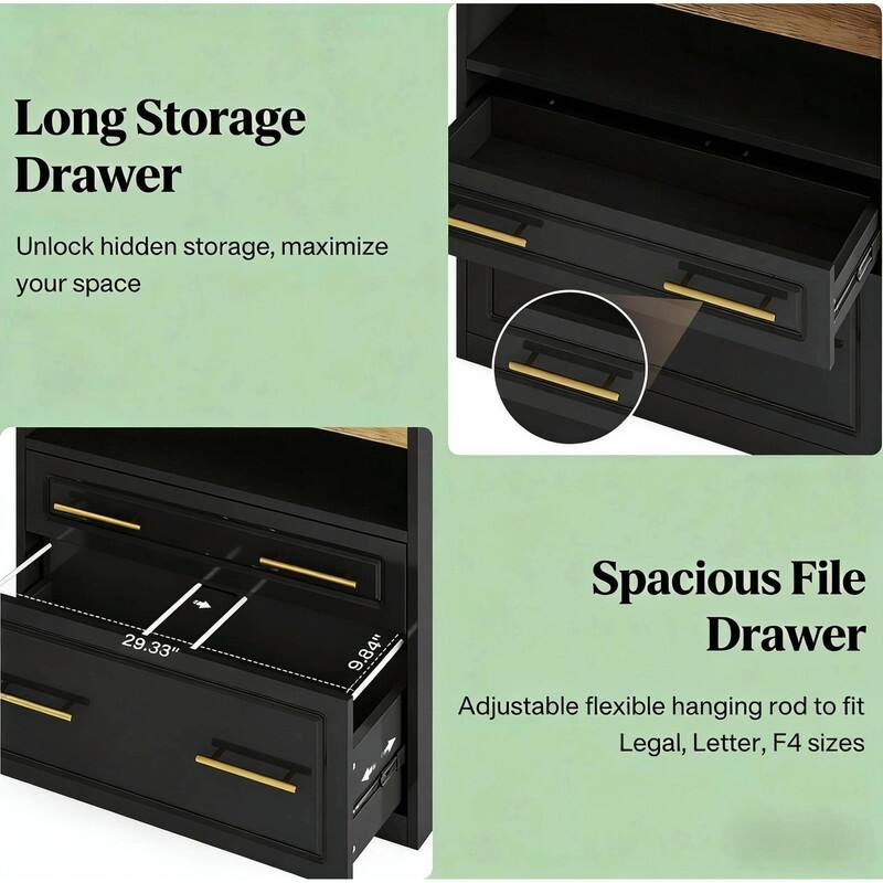 5-Tier Arched Bookshelf with Drawer & File Cabinet, Wood Storage Bookcase for Living Room or Home Office