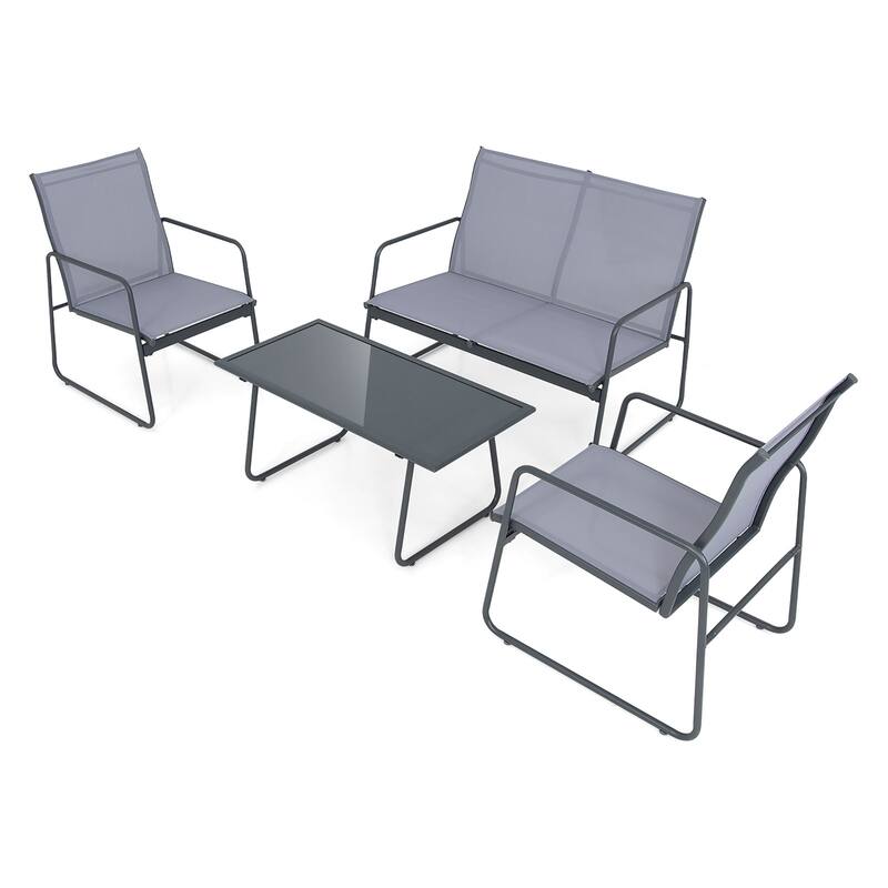 4 PCS Patio Furniture Set Outdoor Conversation Set with Coffee Table - Grey,Black