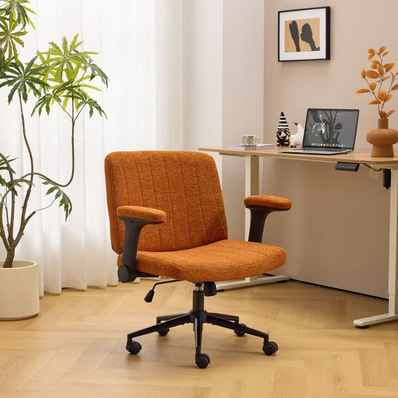 Speckled Chenille Swivel Chair With Flip-Up Arms For Cross-Legged