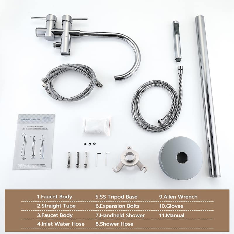 Topcraft Floor Mounted Bathtub Filler with Handheld Showerhead