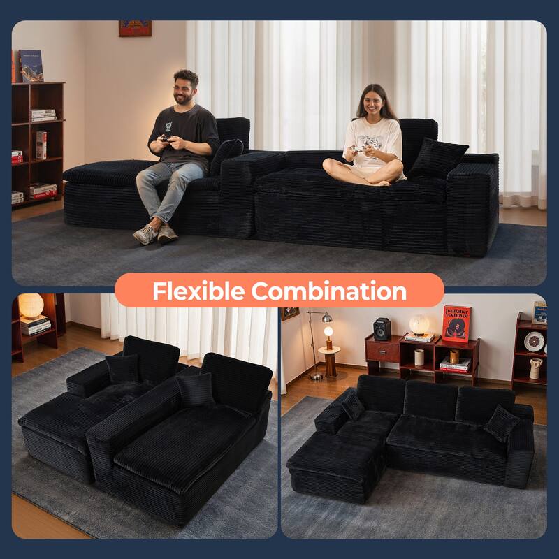 HOOOWOOO Modern Upholstered Fabric Sectional Sofa with Chaise