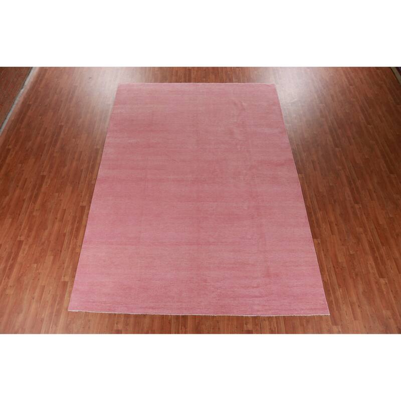 Hand Knotted Oriental 100% Wool Carpet Modern Solid Pink Gabbeh Area Rug - 12' 9'' X 9' 1''