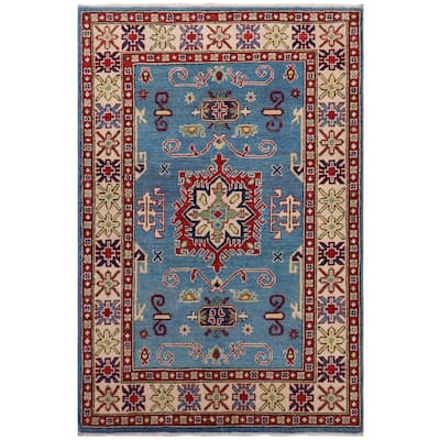 Tribal Kazak Valerie Light Blue/Beige Wool Rug - 3'3'' x 4'9''