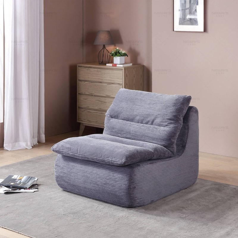 Single Sofa Chair Compression Lounge Bean Bag, Plush Chenille Fabric