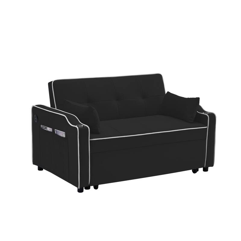 Velvet Loveseat with Pullout Bed, Convertible Chaise Lounge Sleeper