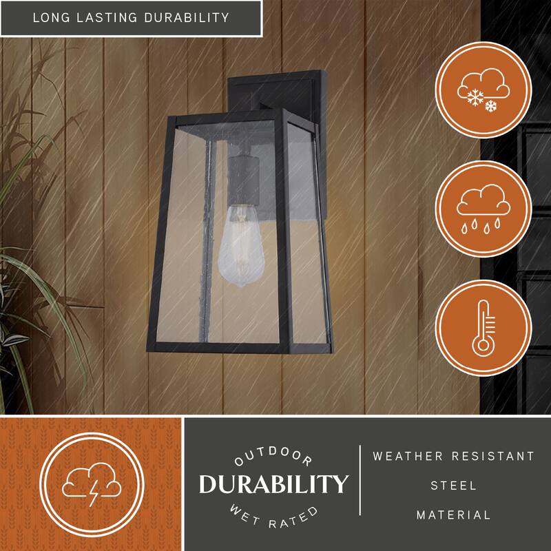 VAXCEL Sutton 1-Light Matte Black Wall Light, Clear Seeded Glass, Use for Exterior Porch Patio Front Door or Garage