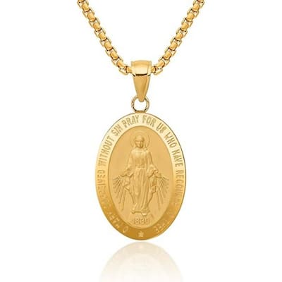 Curata 14k Yellow Gold18" 21x15mm Miraculous Medal Pendant Necklace