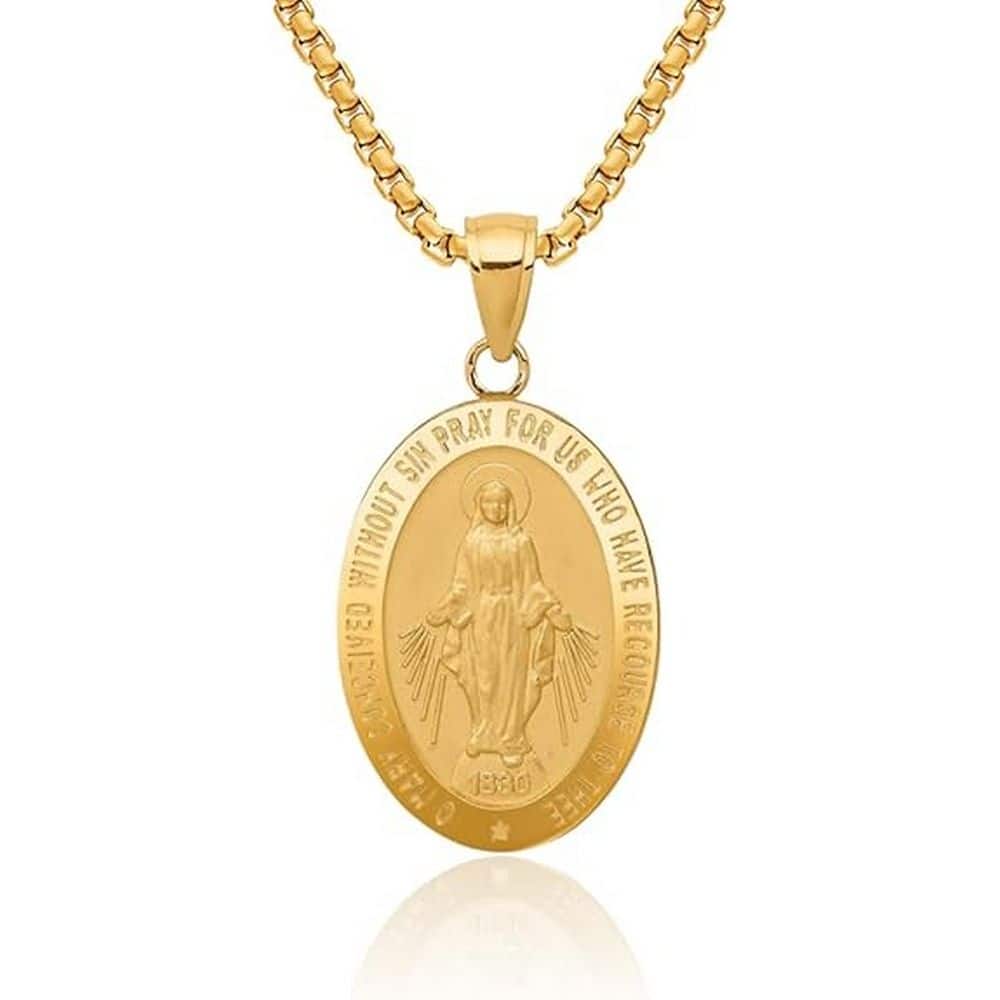 Curata 14k Yellow Gold18" 21x15mm Miraculous Medal Pendant Necklace
