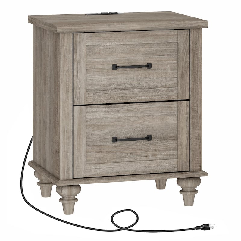 Mid Century End Table Nightstands with Charging Station & Drawer - 1 Piece - Gray