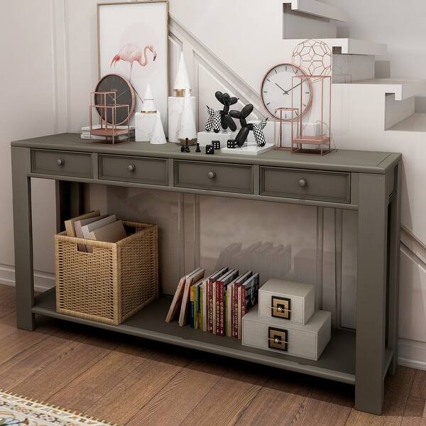 Shop Grey Console Table With 4 Storage Drawers Overstock 29341062