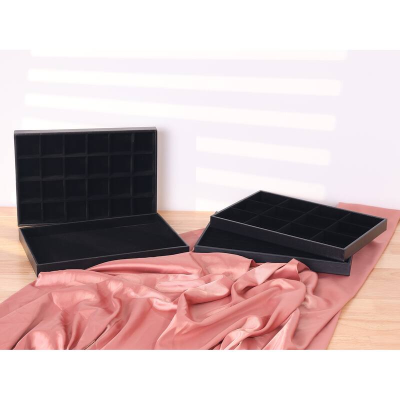 Set of 2 Stackable Velvet Jewelry Organizer Trays with Removable Dividers for Drawers, Jewelry Container Case Storage Holder