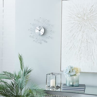 Gold / Copper / or Silver Iron Metal Starburst Sun Glam Wall Clock