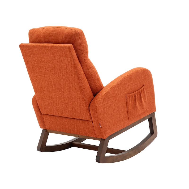 Modern 27" Upholstered Rocking Chair with Wood Legs and Side Pocket