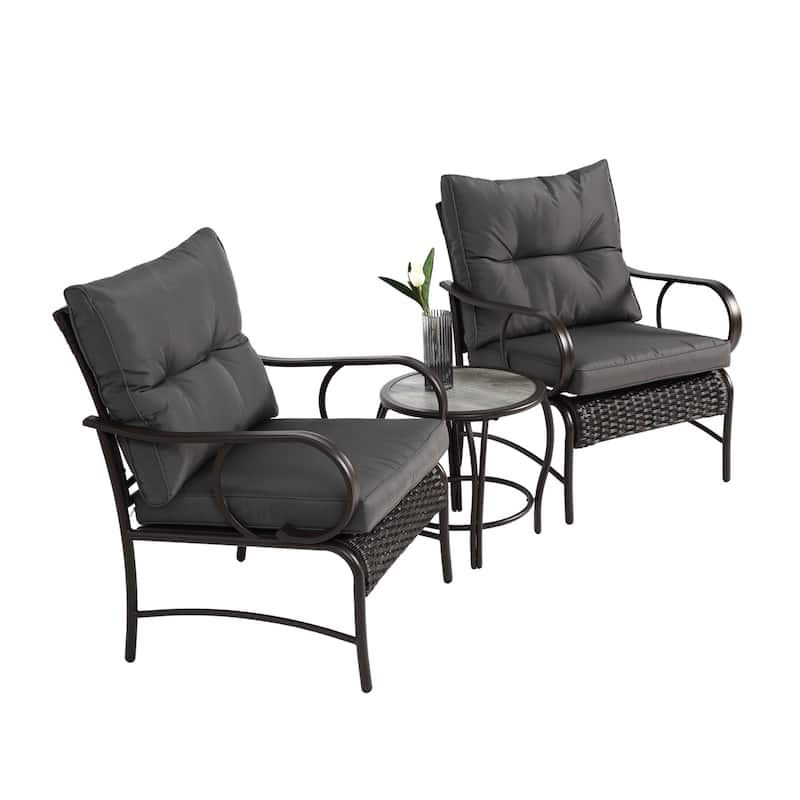 Outdoor Rattan Wicker Conversation Sets with Coffee Table (Set of 3)