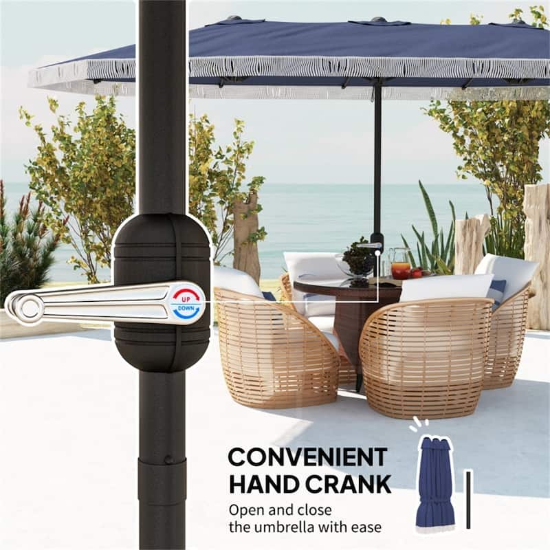 Large 15ft Outdoor Double-Sided Umbrella with UPF30+ Shade and Steel Pole Decorative Fringe